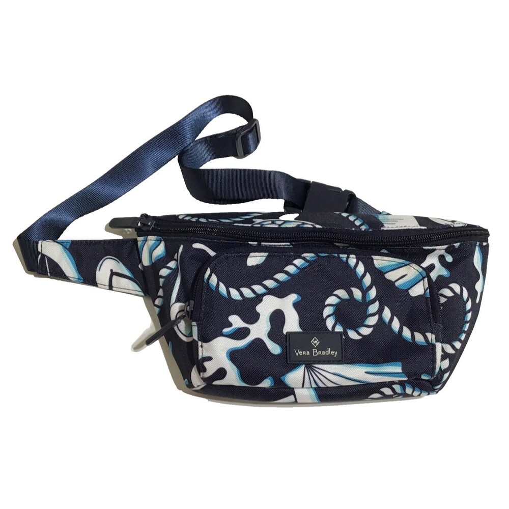 Vera Bradley Lighten Up Belt Bag Shore Enough Coral Seashells Navy Blue
